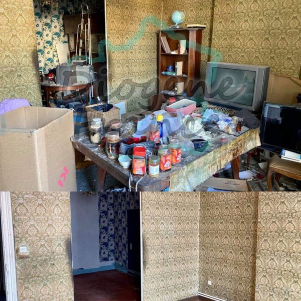 Photos avant après notre aide pour vider et nettoyer intégralité d'un appartement dont la personne avait le syndrome de Diogène.