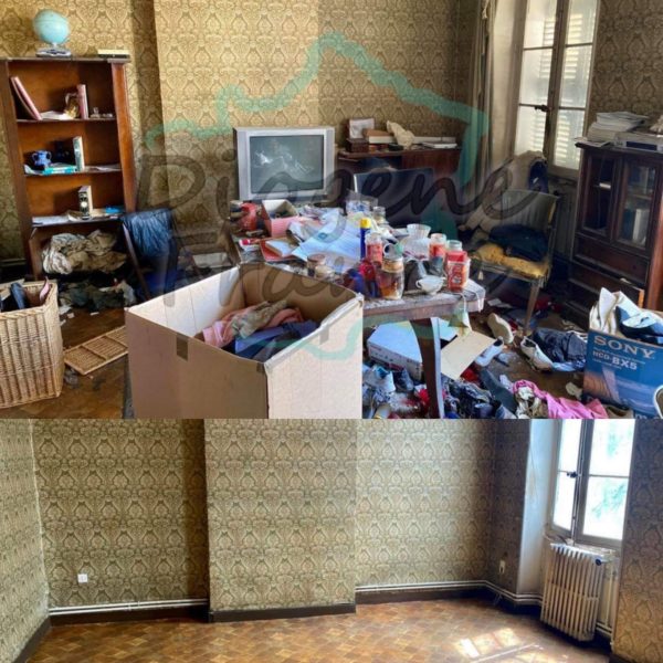 Images avant après d'une intervention dans un logement très sale des suite d'une accumulation extrême.