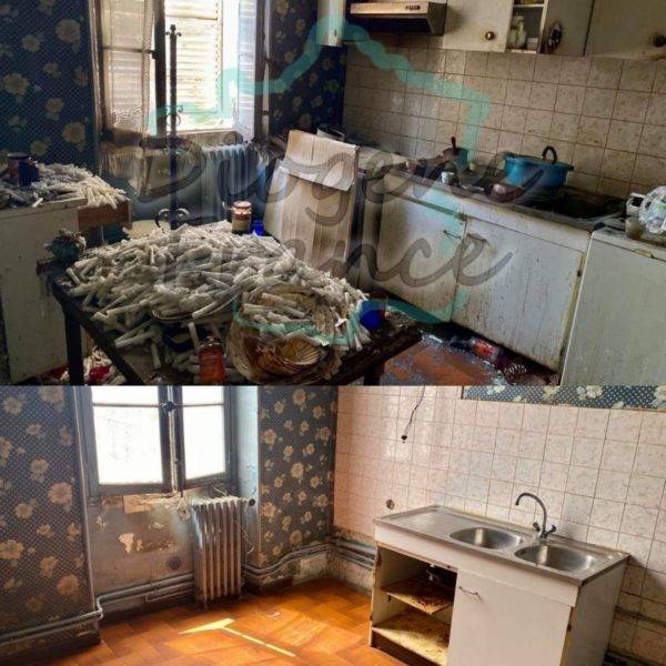 Images avant après d'une intervention dans un logement insalubre dont la personne était atteint du syndrome de Diogène.